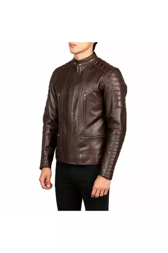 Men's brown leather lambskin designer style biker jacket