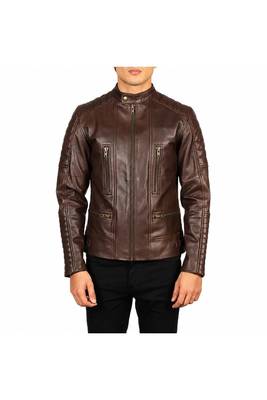 Men's brown leather lambskin designer style biker jacket 3