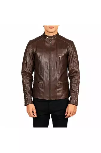 Men's brown leather lambskin designer style biker jacket