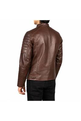 Men's brown leather lambskin designer style biker jacket 4