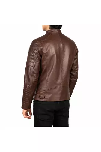 Men's brown leather lambskin designer style biker jacket