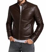 Men's brown leather iconic look real lambskin biker jacket