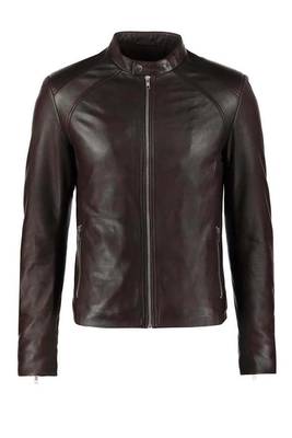 Men's brown leather iconic look real lambskin biker jacket 4