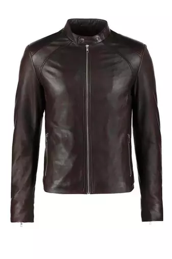 Men's brown leather iconic look real lambskin biker jacket
