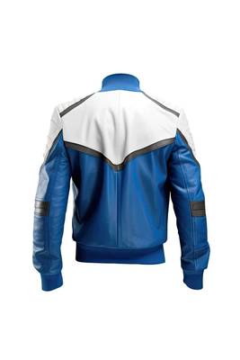 Men's blue & white leather bomber jacket urban fashion 2