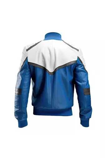 Men's blue & white leather bomber jacket urban fashion