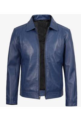 Men's blue lambskin leather jacket daily casual wear coat 1