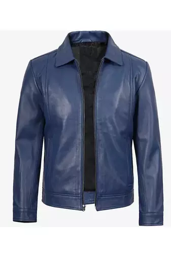 Men's blue lambskin leather jacket daily casual wear coat