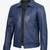 Men's blue lambskin leather jacket daily casual wear coat