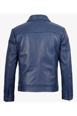 Men's blue lambskin leather jacket daily casual wear coat 3