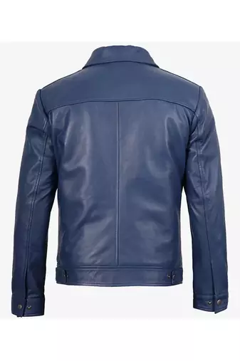 Men's blue lambskin leather jacket daily casual wear coat