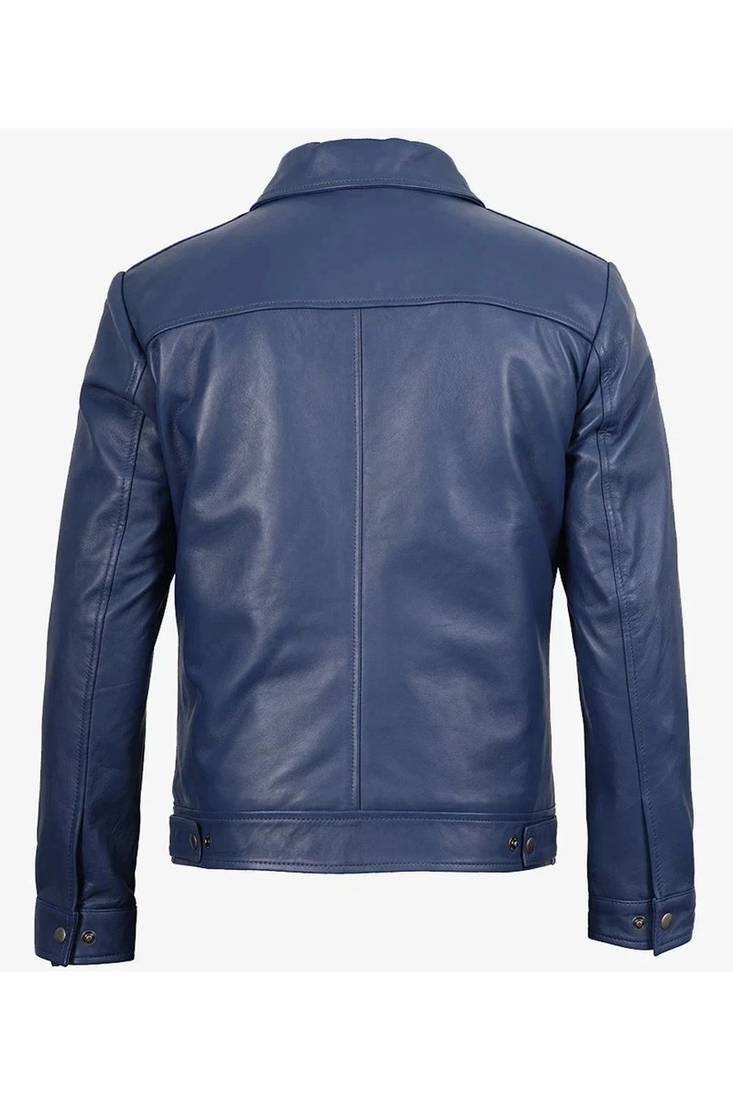 Men's blue lambskin leather jacket daily casual wear coat