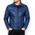 Men's blue lambskin leather signature look trucker jacket