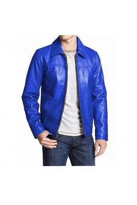 Men's blue leather riding jacket real lambskin classic design 2