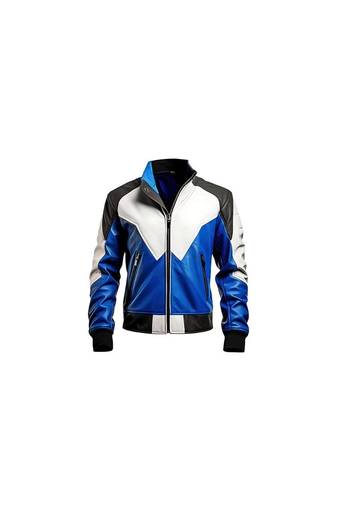 Men's blue leather bimber riding jacket strip premium finish