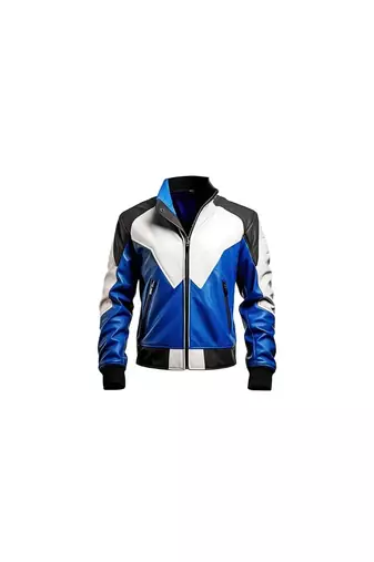 Men's blue leather bimber riding jacket strip premium finish