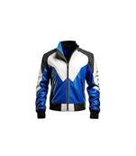 Men's blue leather bimber riding jacket strip premium finish
