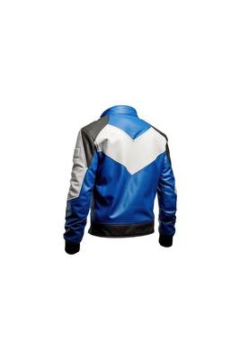Men's blue leather bimber riding jacket strip premium finish 2