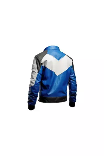 Men's blue leather bimber riding jacket strip premium finish