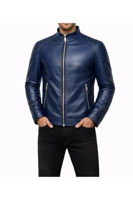 Men's blue leather riding jacket real lambskin everyday wear 1