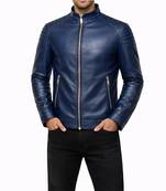 Men's blue leather riding jacket real lambskin everyday wear
