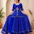  Blue Bandhej Flared Lehenga and Short Kurta Set with Mirror Work Jacket