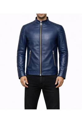 Men's blue leather riding jacket real lambskin everyday wear 2
