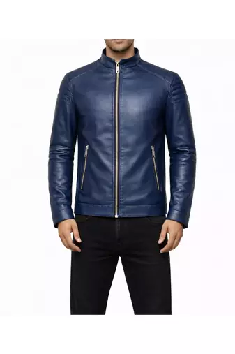 Men's blue leather riding jacket real lambskin everyday wear