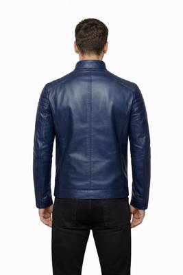 Men's blue leather riding jacket real lambskin everyday wear 3