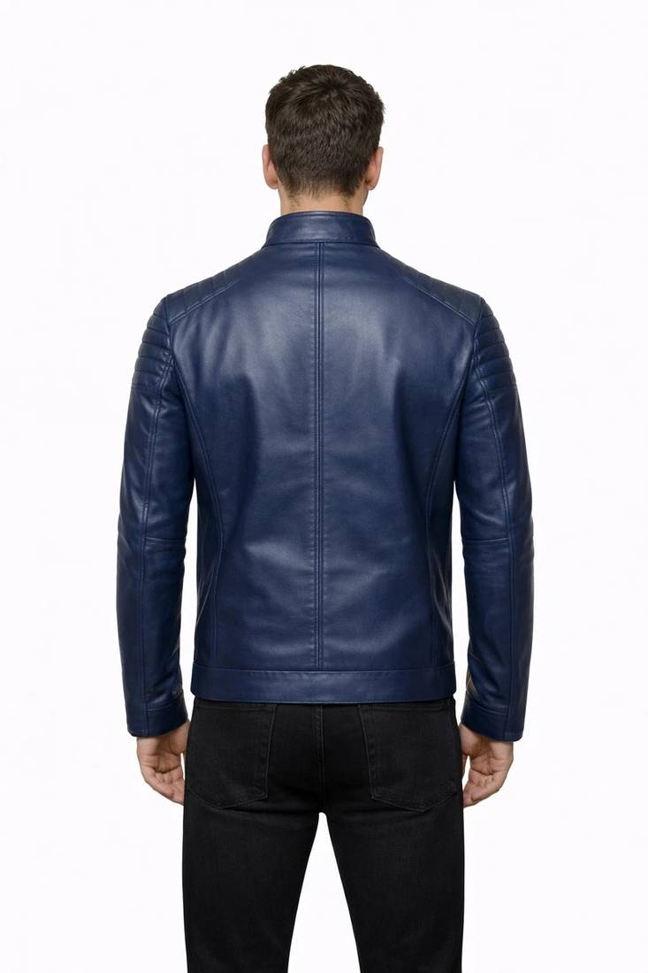 Men's blue leather riding jacket real lambskin everyday wear