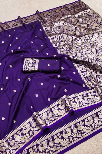 Purple soft silk blend saree with zari weaving meenakari design