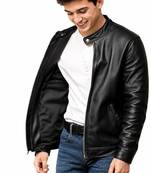 Men's black leather vintage style real lambskin biker jacket