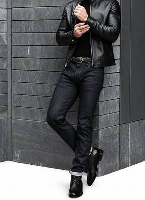 Men's black leather vintage style real lambskin biker jacket 3