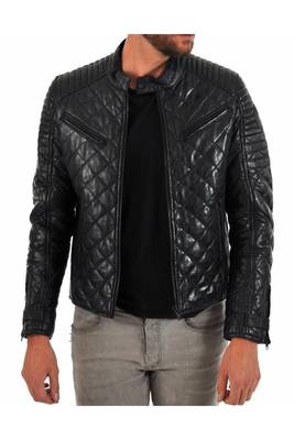 Men's black genuine leather riding modern fit quilted jacket 1