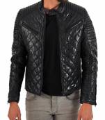 Men's black genuine leather riding modern fit quilted jacket