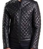 Men's black quilted leather riding handcrafted biker jacket