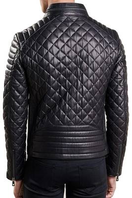 Men's black quilted leather riding handcrafted biker jacket 2