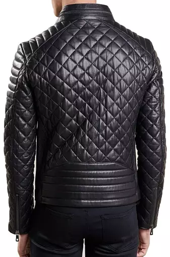 Men's black quilted leather riding handcrafted biker jacket
