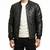 Men black leather riding tailored look quilted bomber jacket