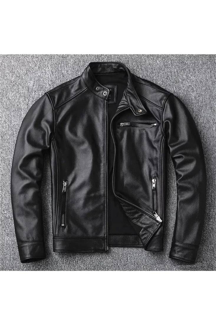 Men's black leather riding street style lambskin biker jacket