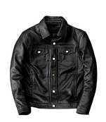 Men's black leather riding jacket timeless style buttoned