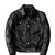 Men's black leather riding jacket timeless style buttoned