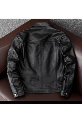 Men's black leather riding jacket timeless style buttoned 2