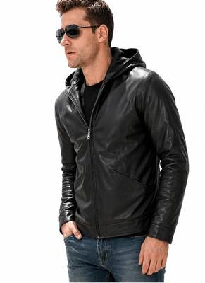 Men's black leather riding jacket motorcycle hoodies style 3