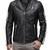 Men's black leather riding minimal design white strip jacket