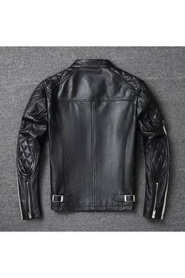 Men's black leather riding minimal design white strip jacket 3