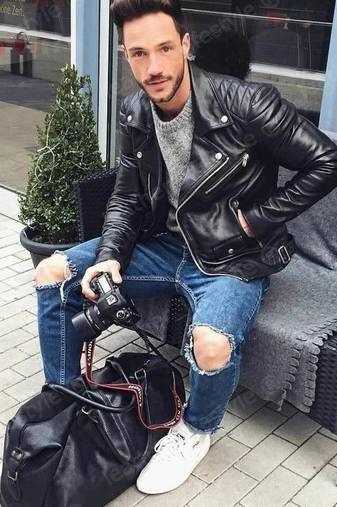 Men's black leather premium quality lambskin biker jackets
