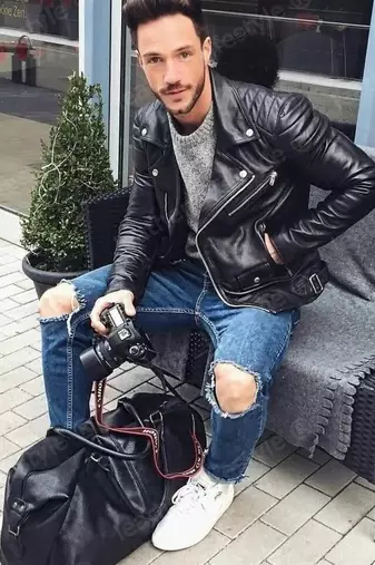 Men's black leather premium quality lambskin biker jackets