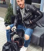 Men's black leather premium quality lambskin biker jackets