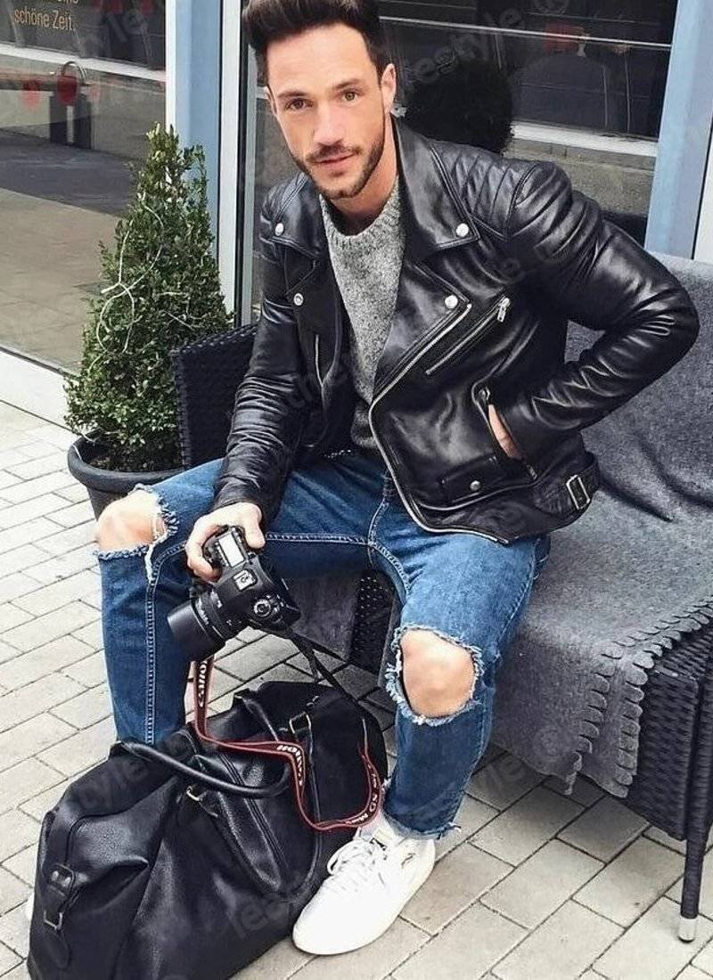 Men's black leather premium quality lambskin biker jackets